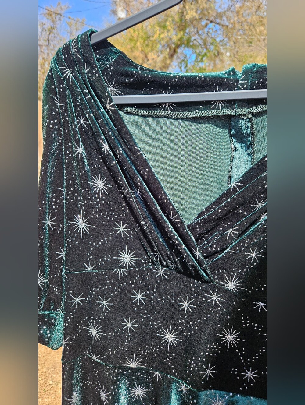 Unique Vintage Delores Velvet Celestial Swing Dress Green Silver Stars XL 14 - Picture 5 of 14